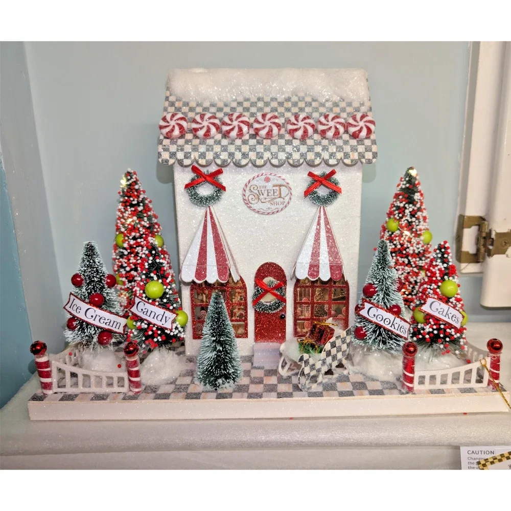 Mackenzie Childs Check It Out Illuminated Sweet Shop Paper House Sterling 10.5